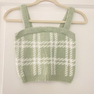 KENDALL + KYLIE x PACSUN plaid fuzzy crop camisole tank - green XS
